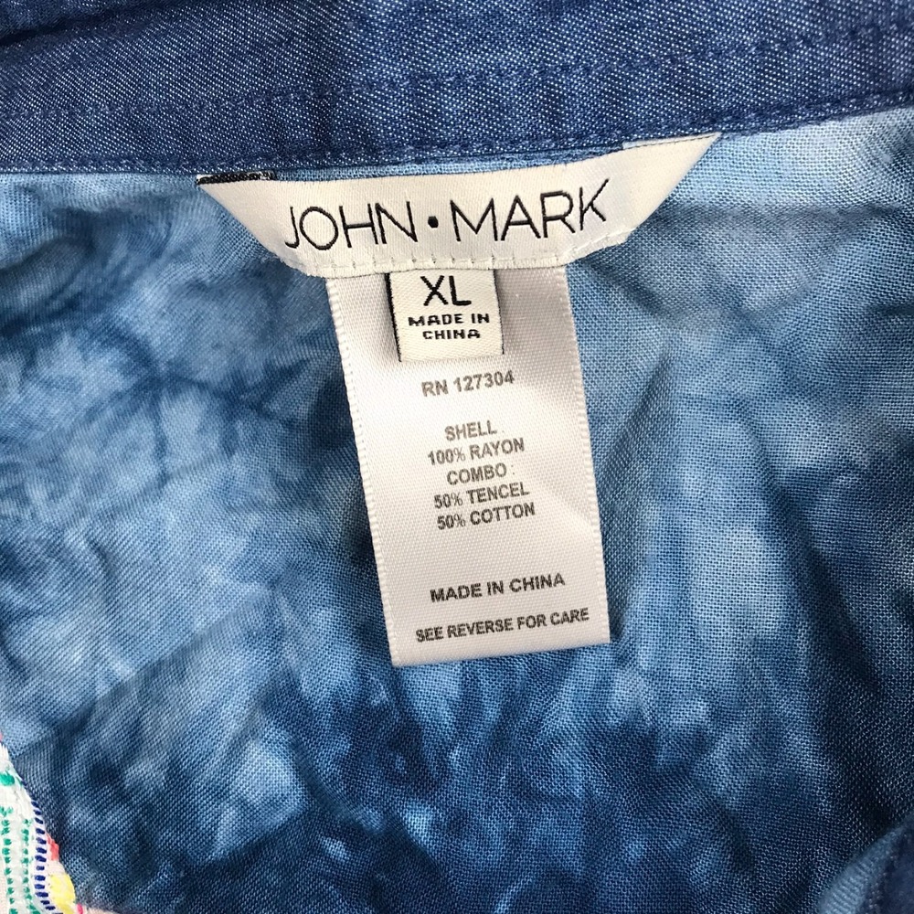 John Mark Embroidered Lace Patchwork Blouse Womens XL Multi Rayon Button Shirt - Picture 3 of 8